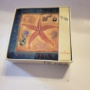 Set Of 6 Starfish Cork Backed Coasters New In Box Coastal Cottagecore Boho